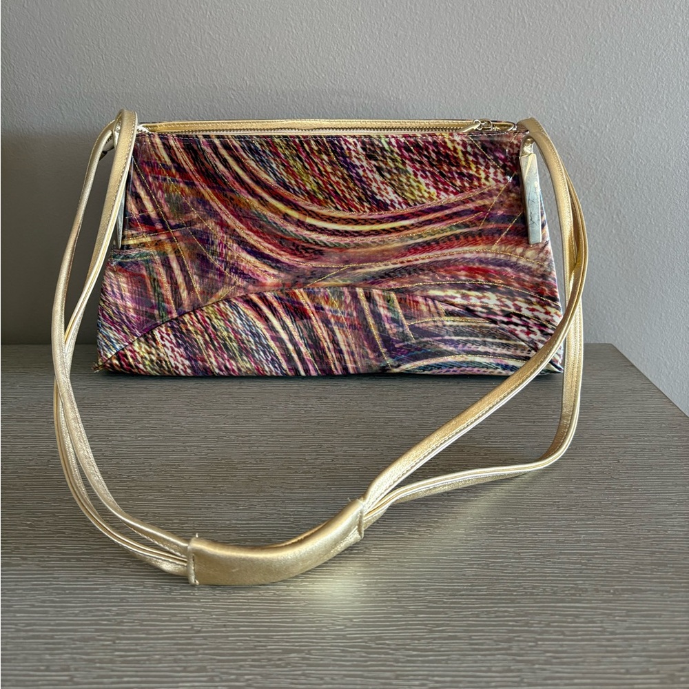 Loriblu Y2K Lacquered Shoulder Bag Made in Italy Abstract Print Evening Bag
